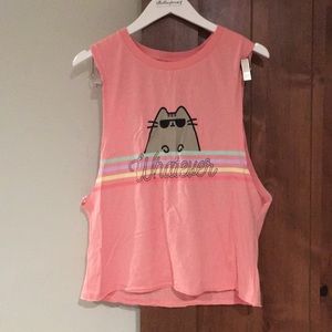 Coral/Pink Cat Whatever Graphic Muscle Tee